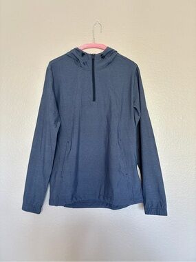 adidas Light Blue Heather Quarter Zip Athletic Tech Hoodie Workout Running